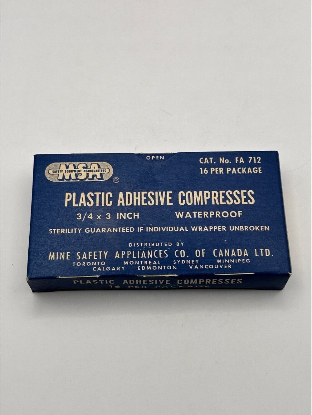 Msa FA 712 Vintage First Aid Bandage Box Mid-century 1.9 Cm X 7.6 Blue